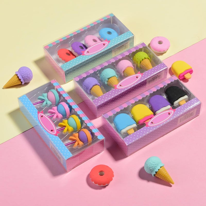 MGTECH Food Earsers for Kids, 16 Pcs 3D Cute Mini Ice Cream Donut Take Apart Erasers, Cool Fun Puzzle Desk Pet Erasers for Girls - Image 1